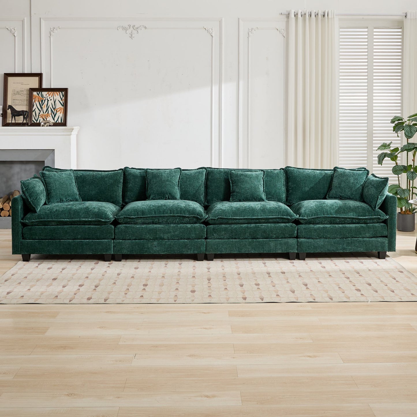 Cloud Sofa 4 Seats (Ottoman is not included), Modern Sectional Couch, for Living Room Bedroom and Apartment, Comfy Double Layer Upholstered Seat Cushion, Breathable Chenille Fabric, Green,SW5014GN image 1