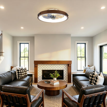 20" Ceiling Fans with Lights Kit (Led) and Remote Control, 3000-6500K Dimmable Modern Flush Mount LED Fan Light, 6 Speeds, Quiet DC Motor For Living room, Bedroom,Kitchen----Walnut+ Black image 3