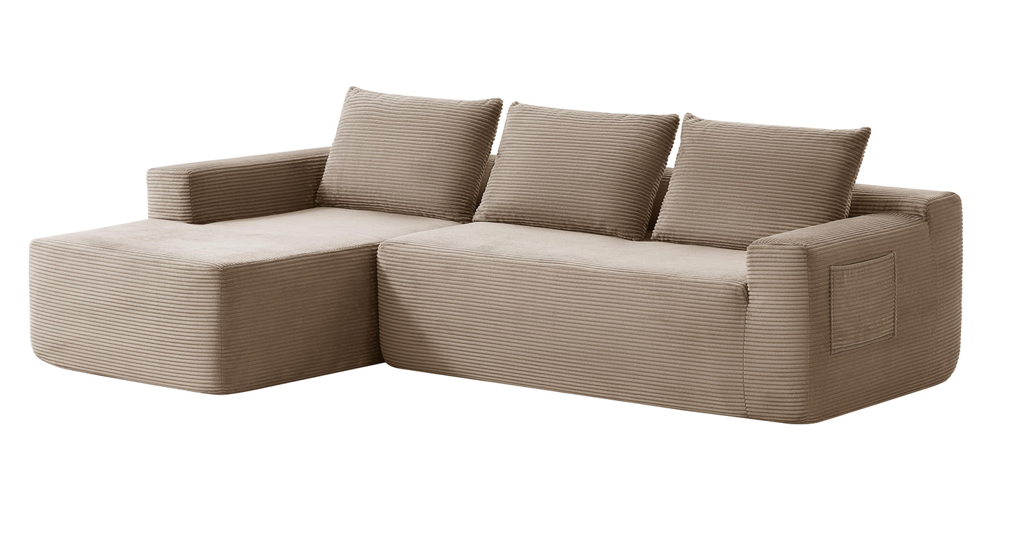 96.9"Cloud Sectional Couch with L-Shape Chaise,Modern Modular Sofa with Deep Seat,Upholstered Couches for Living Room Bedroom,No Assembly Required,(Plush Corduroy Fabric),Camel image 9