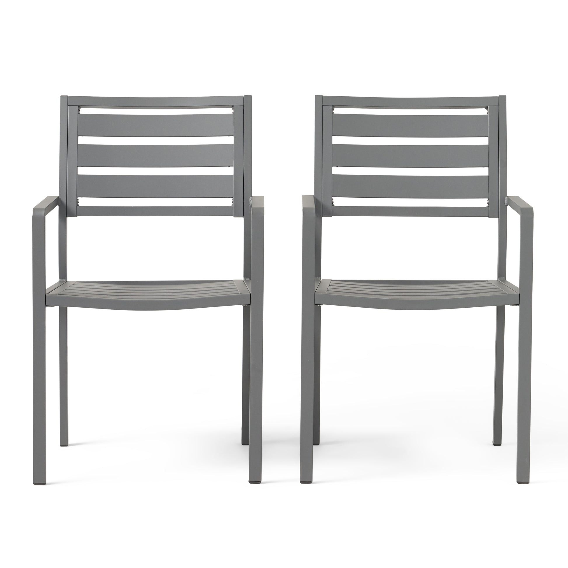 Outdoor Modern Aluminum Dining Chair (Set of 2), Gun Metal Gray image 2
