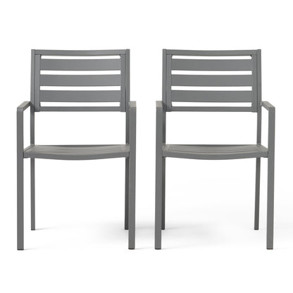 Outdoor Modern Aluminum Dining Chair (Set of 2), Gun Metal Gray image 2