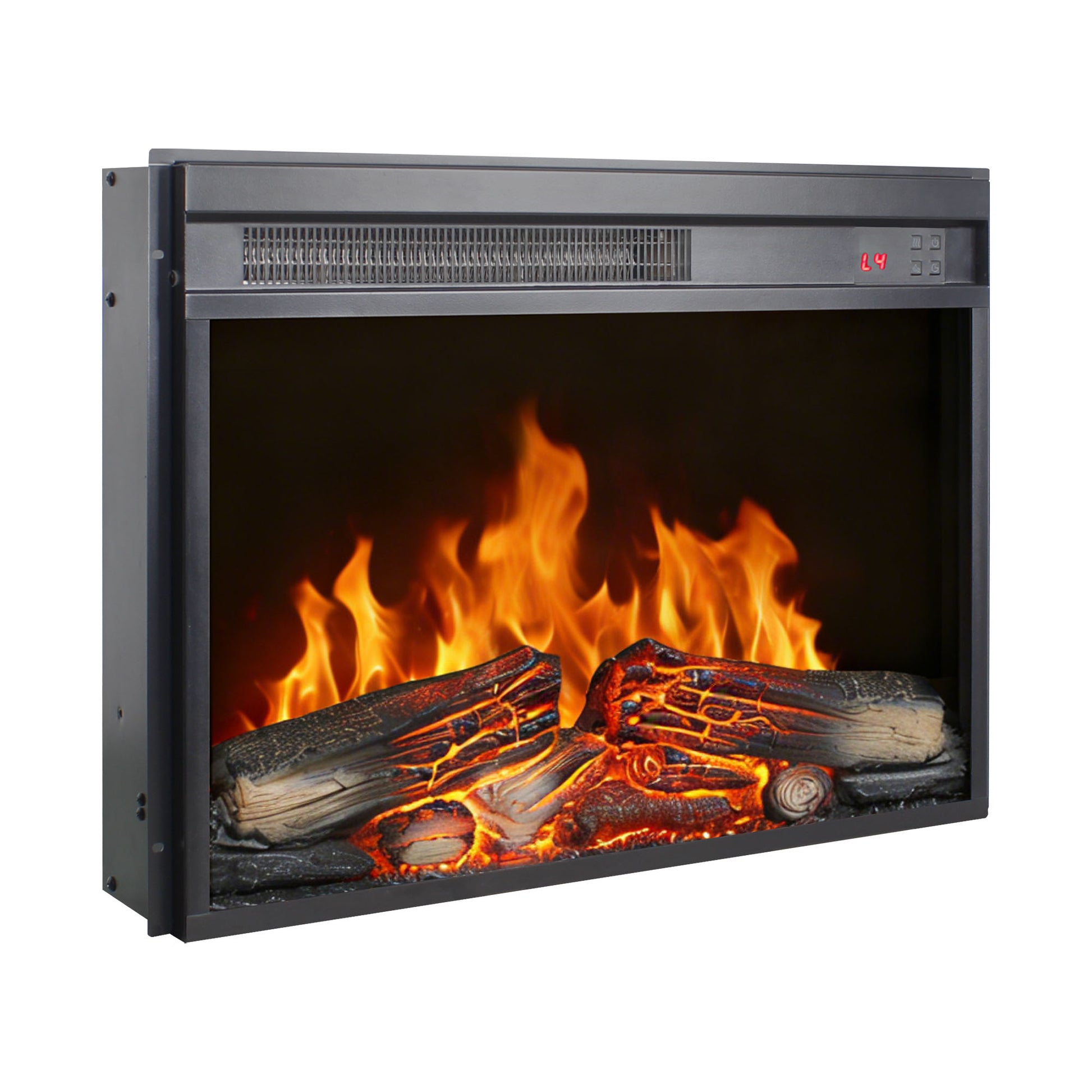 23 inch electric fireplace insert, ultra thin heater with log set & realistic flame, remote control with timer, overheating protection image 4