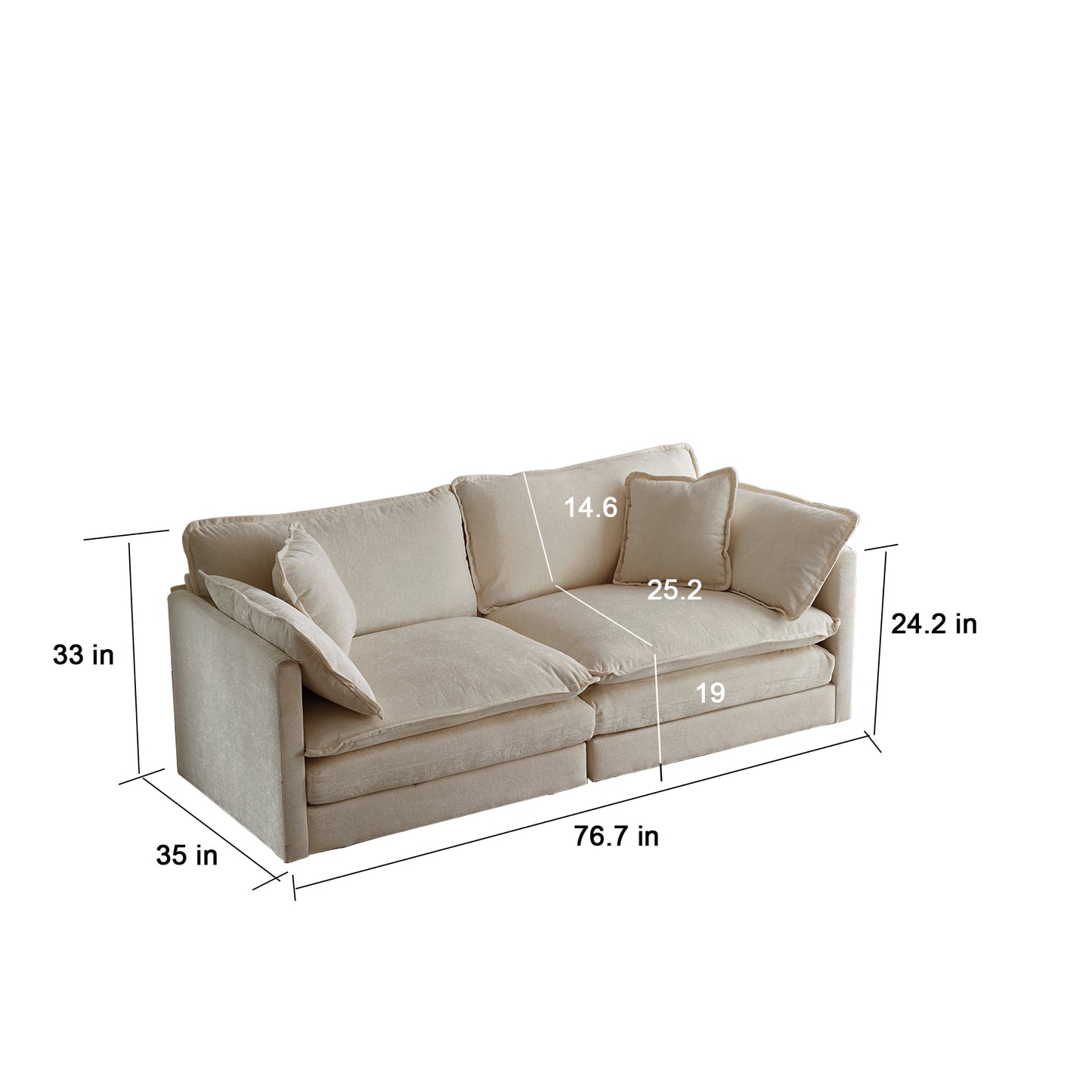 4 - Piece Upholstered Sectional Sofa, 1 - Piece of 2 Seater Sofa and 2- Piece of Ottomans, 2 Seater Loveseat Lounge with Ottomans, Light Coffee Chenille image 12