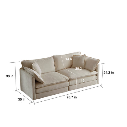 4 - Piece Upholstered Sectional Sofa, 1 - Piece of 2 Seater Sofa and 2- Piece of Ottomans, 2 Seater Loveseat Lounge with Ottomans, Light Coffee Chenille image 12