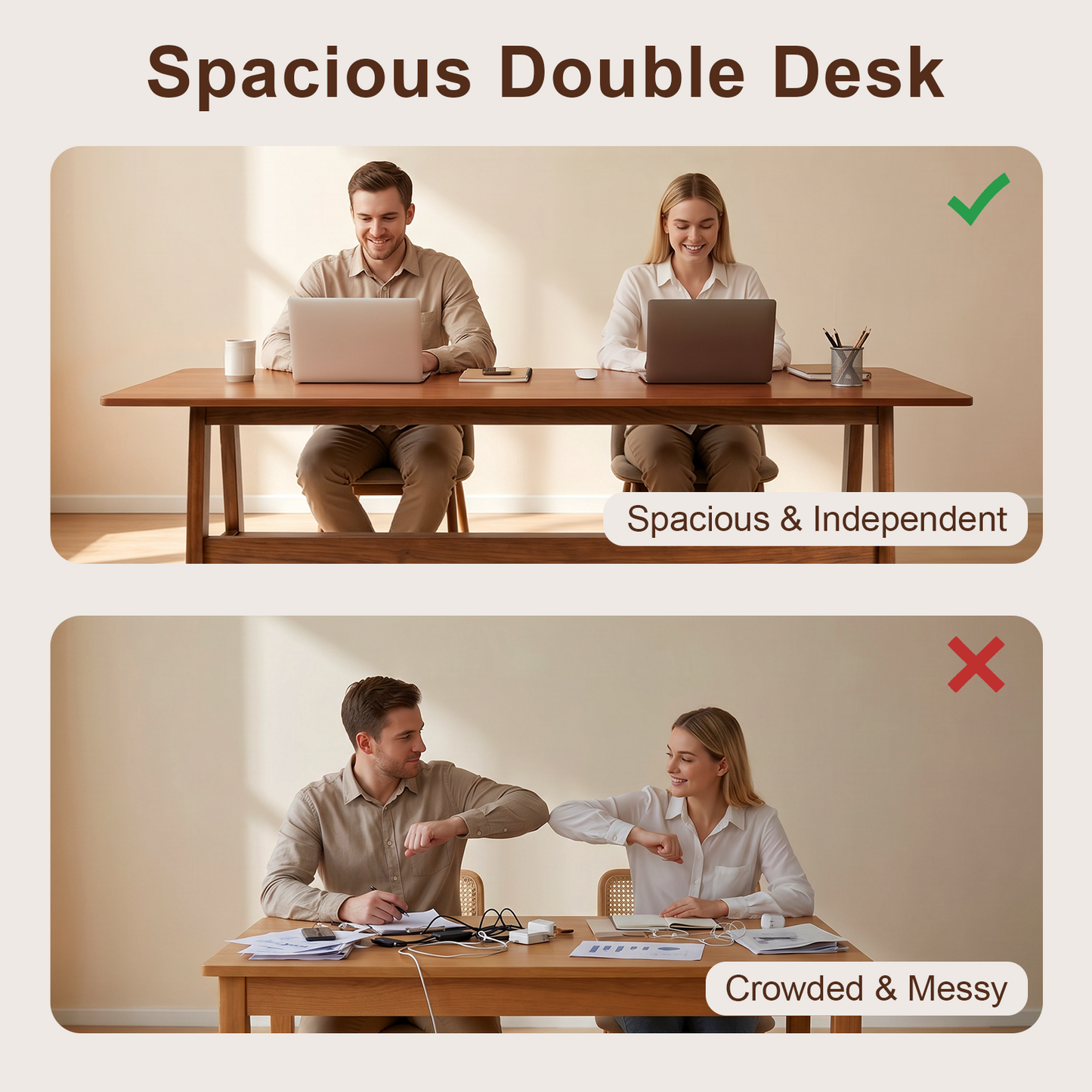 63" Simple Modern Extra Long 2 Person Computer Workstation, Mid Century Long Desk Table with Storage Shelves for Home Office Use in Walnut image 5