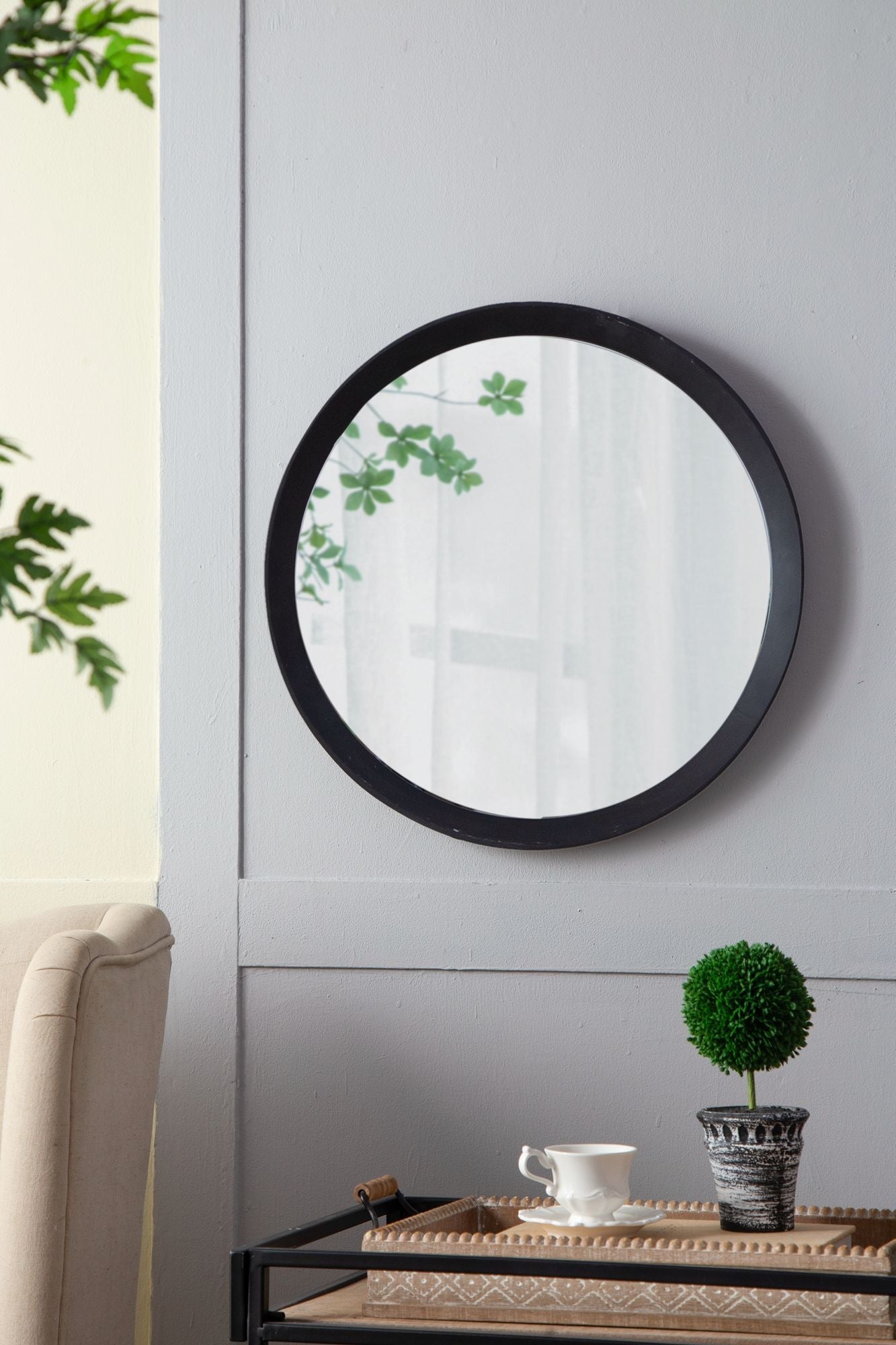 D20x1.5"Transitional Decor Style Mango Wood Wall Mirror Wall Decor with Frame of Solid Mango Wood for Bathroom,Entryway  image 7