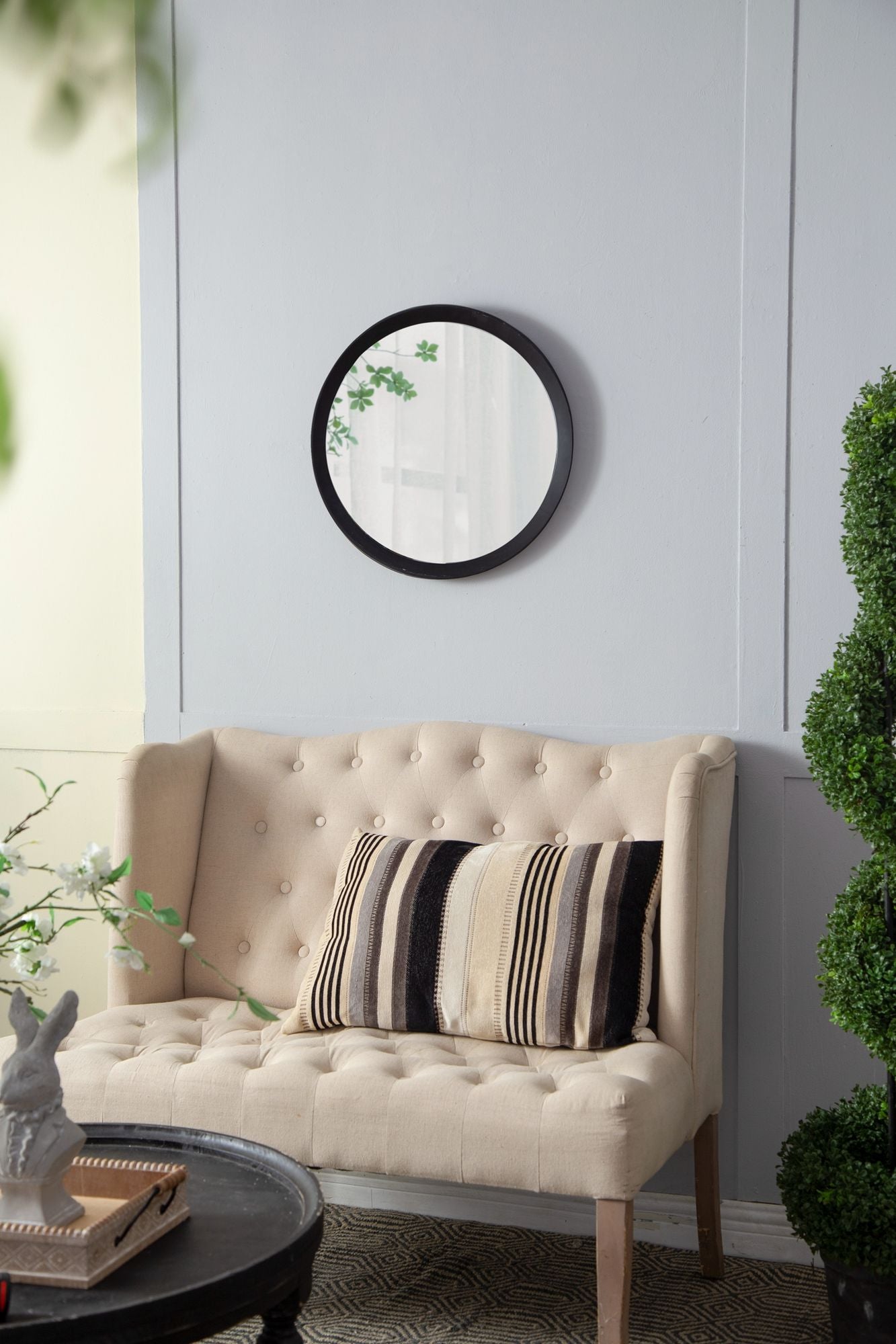 D20x1.5"Transitional Decor Style Mango Wood Wall Mirror Wall Decor with Frame of Solid Mango Wood for Bathroom,Entryway  image 8