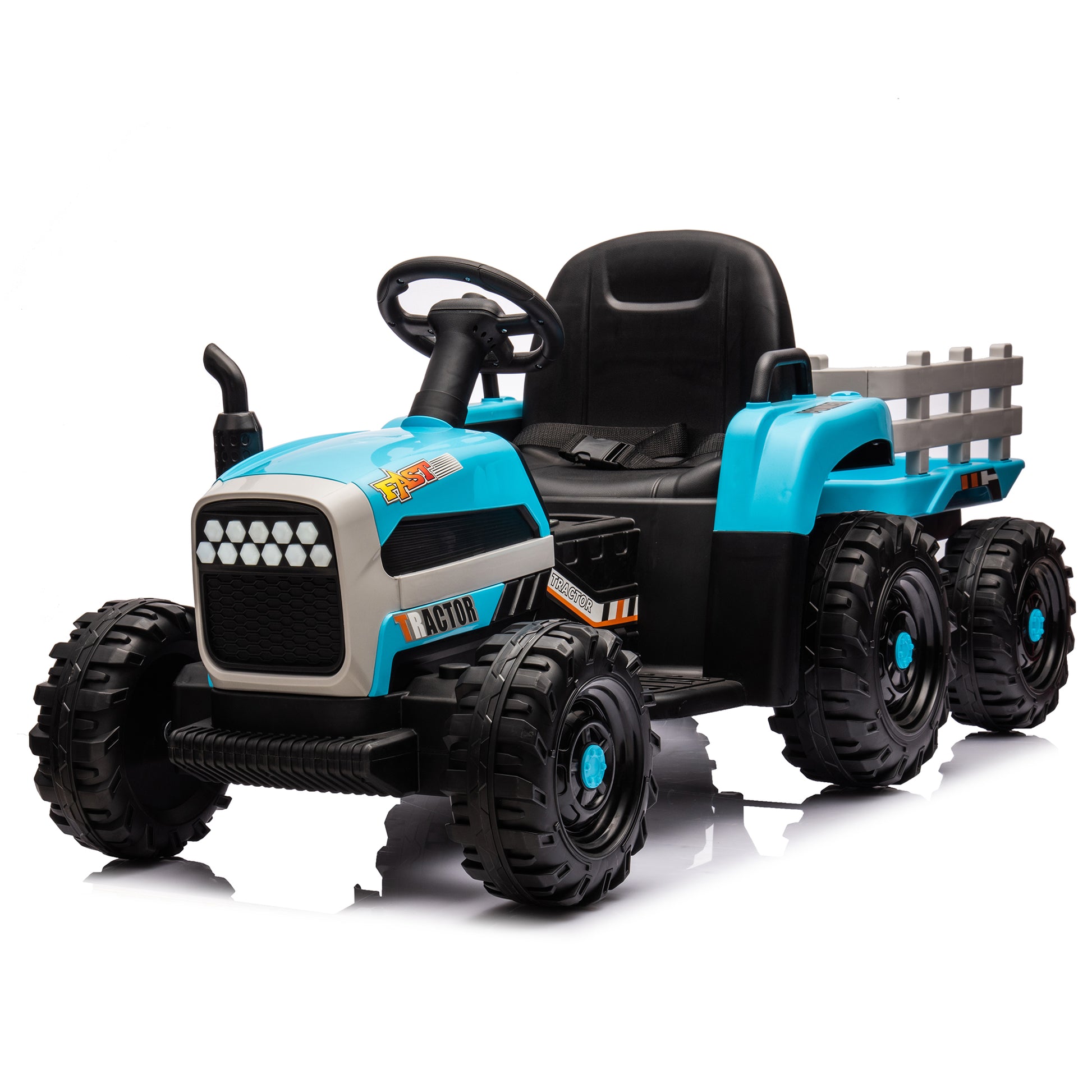 Ride on Tractor with Trailer,24V Battery Powered Electric Tractor Toy, 200w*2motor 1.86-4.97MPH/Remote Control,electric car for kids,Three speed adjustable,USB,MP3,Bluetooth,LED light, safety belt. image 2