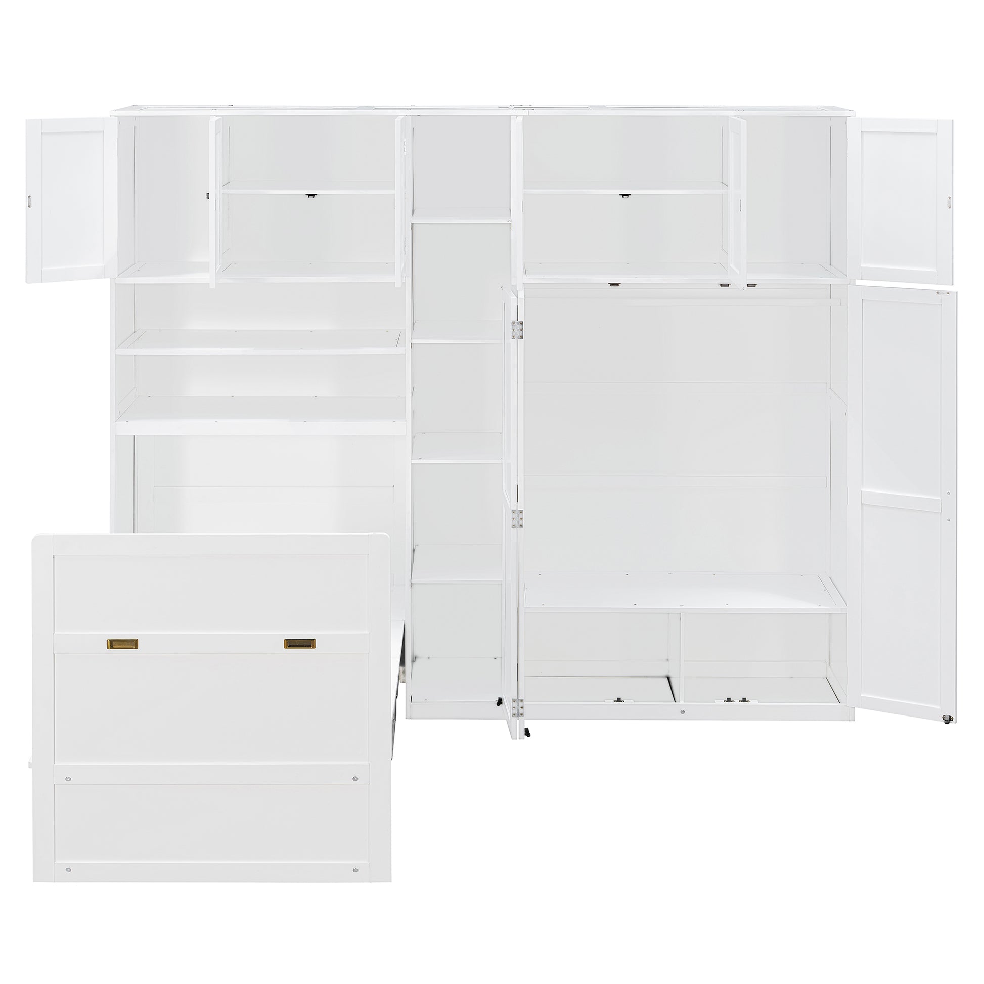 Twin Size Murphy Cabinet Bed with Wardrobe & Storage Shelves, 5-Tier LED Display Shelves, Overhead Cabinets, White image 3