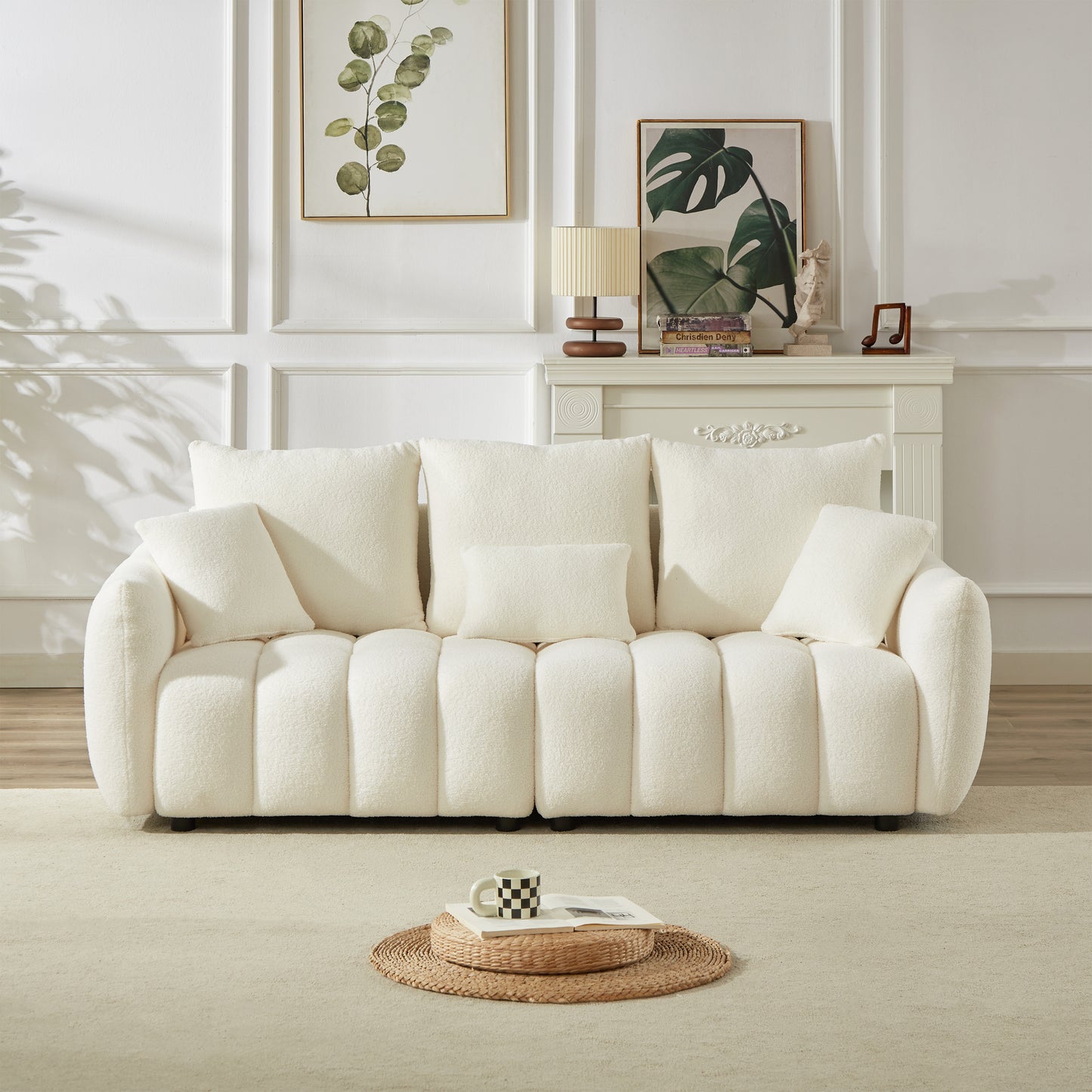 1 Seater + 3 Seater + 3 Seater, Combo Sofa Modern Living Room Sofa, Teddy Sofa, Wooden Frame, 7 Cushions, Apartment Sofa Furniture image 6