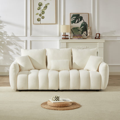 1 Seater + 3 Seater + 3 Seater, Combo Sofa Modern Living Room Sofa, Teddy Sofa, Wooden Frame, 7 Cushions, Apartment Sofa Furniture image 6