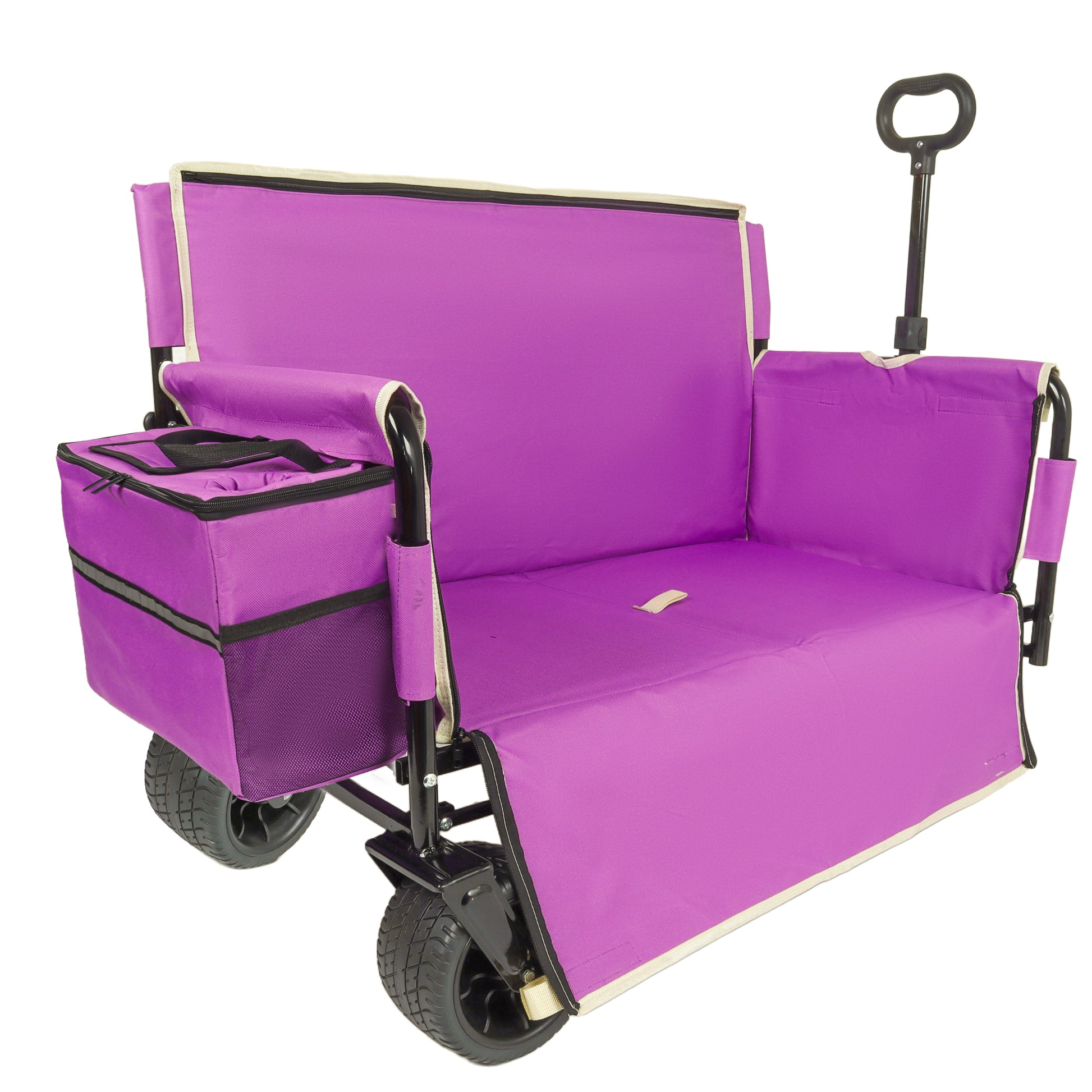 3-in-1 Folding Wagon Cart with Bench Seat & Storage, patent protection - Includes 1 ice pack, 500lbs Heavy-Duty, 180L Capacity All-Terrain Wheels for Camping, Beach, Sports, Garden, purple image 10