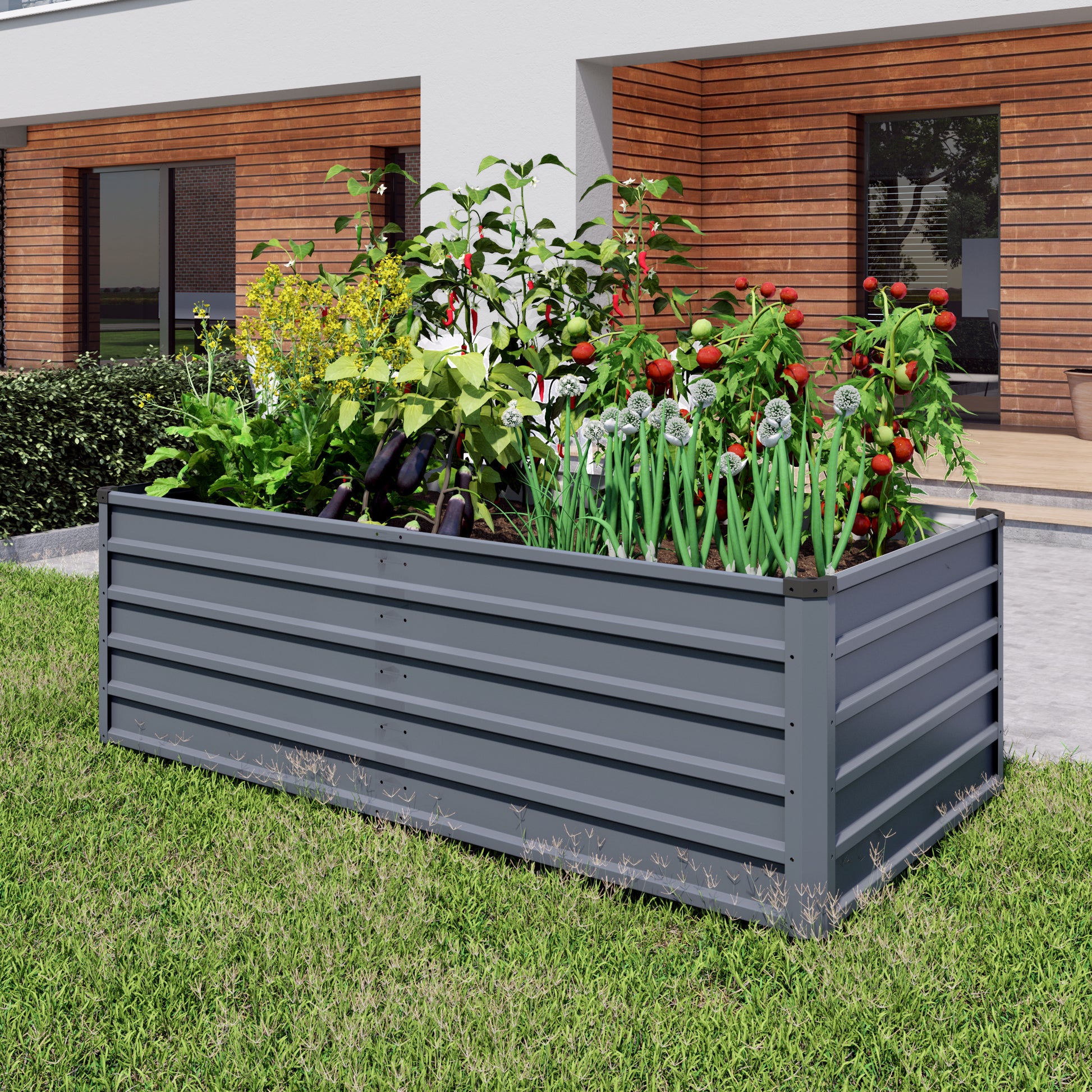6x3x2ft 2pcs Large Raised Garden Bed Kit, Grey Rectangular Galvanized Metal Outdoor Garden Bed, Planter Raised Garden Boxes Outdoor Garden Beds for Growing Plants, Vegetables and Flowers. image 2