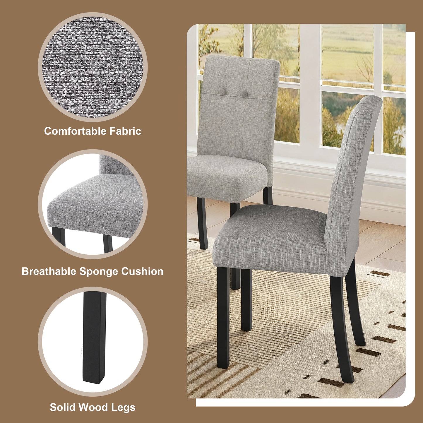 6 Piece Modern Dining Table Set, 63" Faux Marble Dining Table with Geometric Legs & 4 Upholstered Chairs & 1 Bench, Suitable for Dining Kitchen Room,Easy to Assemble, White+Gray image 8