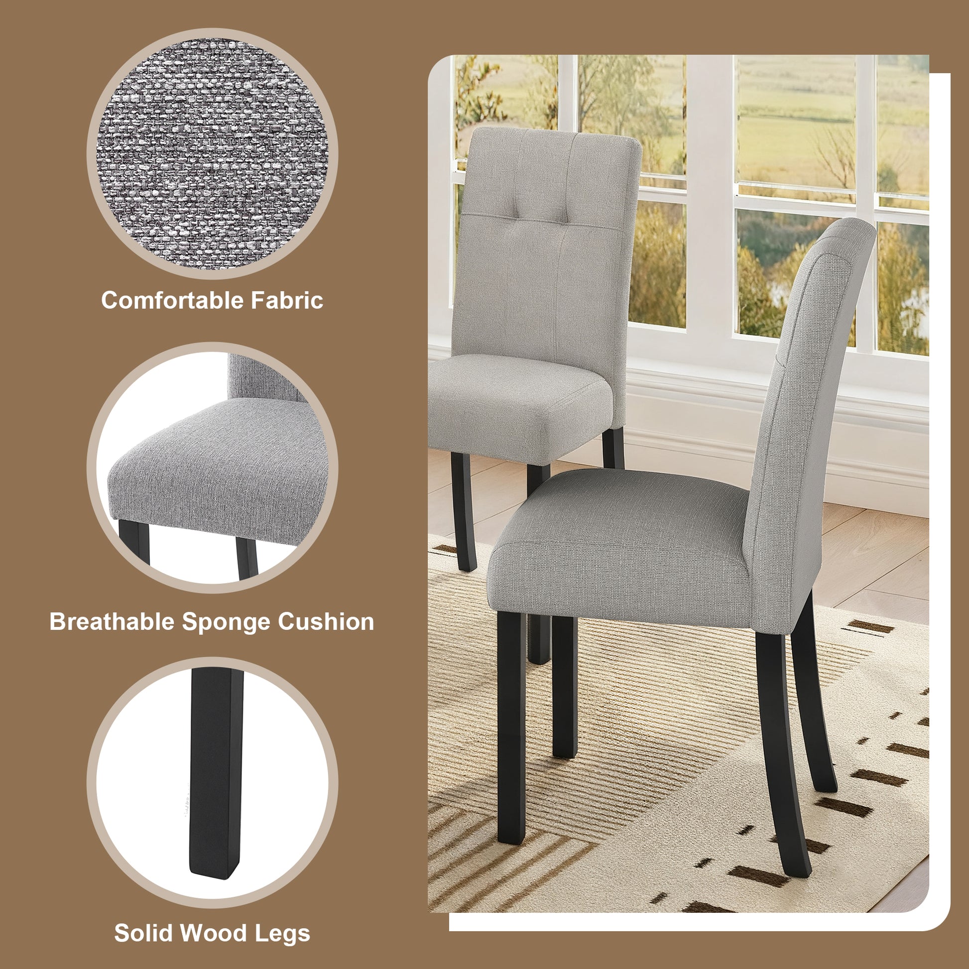 6 Piece Modern Dining Table Set, 63" Faux Marble Dining Table with Geometric Legs & 4 Upholstered Chairs & 1 Bench, Suitable for Dining Kitchen Room,Easy to Assemble, White+Gray image 8