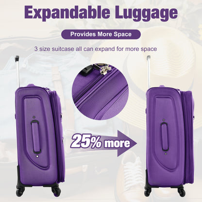 Softside Luggage Expandable 3 Piece Set Suitcase with Duffel Bag Upright Spinner Softshell Lightweight Luggage Travel Set-22/26/30 IN image 4