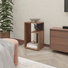 Light Oak and Wengue Side Table with Open Storage