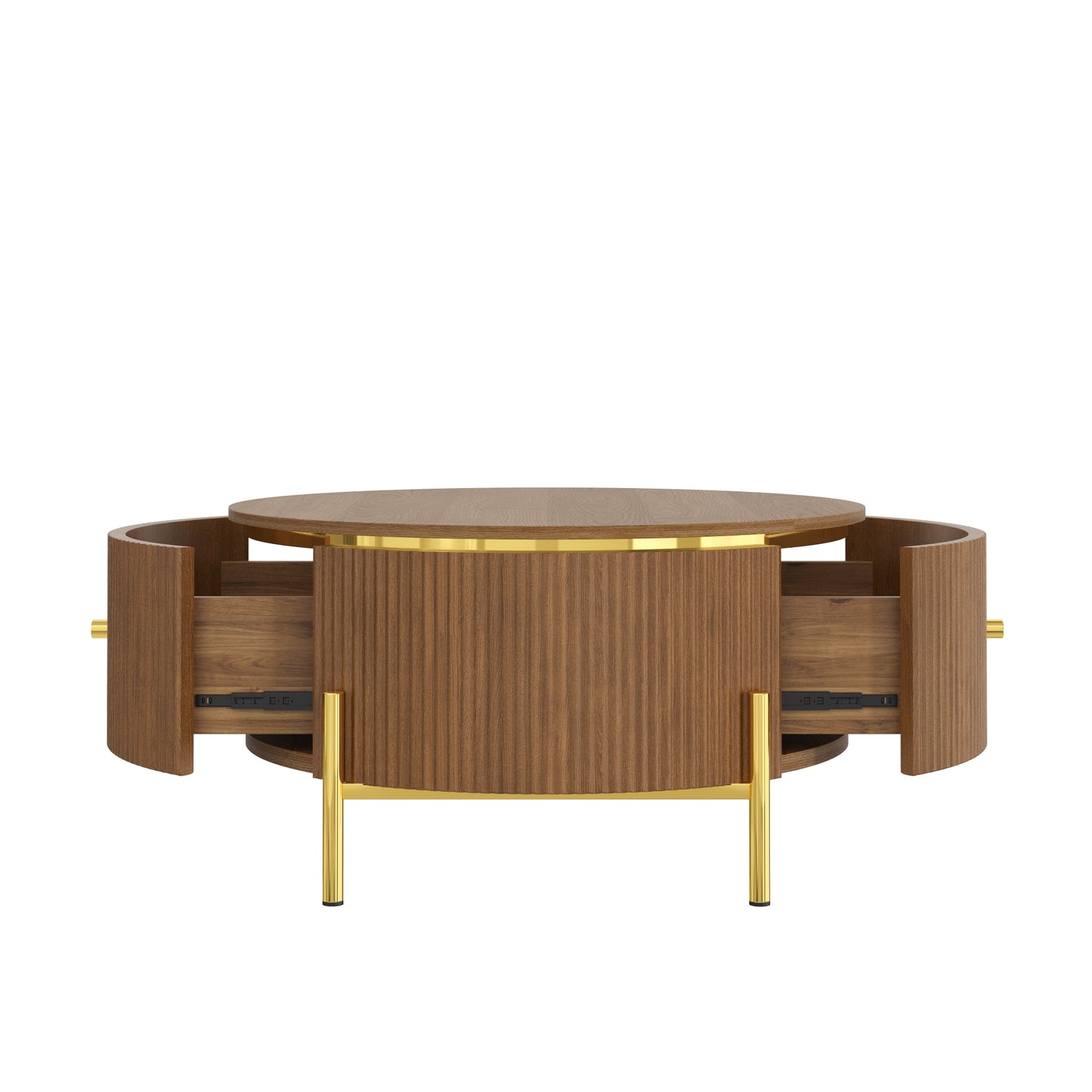 Modern Round Coffee Table with 2 large Drawers Storage Accent Table, Brown, 31.5" image 10