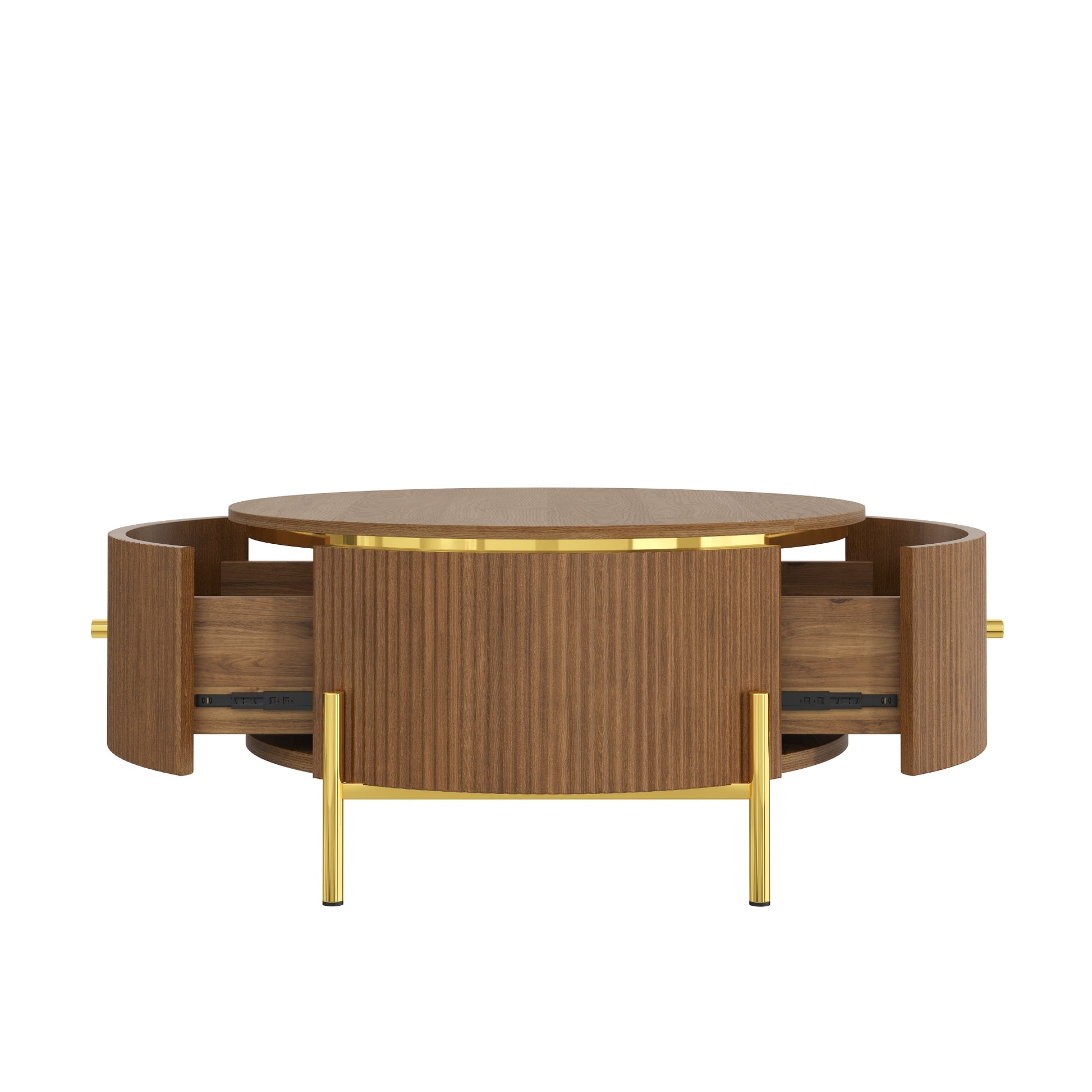 Modern Round Coffee Table with 2 large Drawers Storage Accent Table, Brown, 31.5" image 10