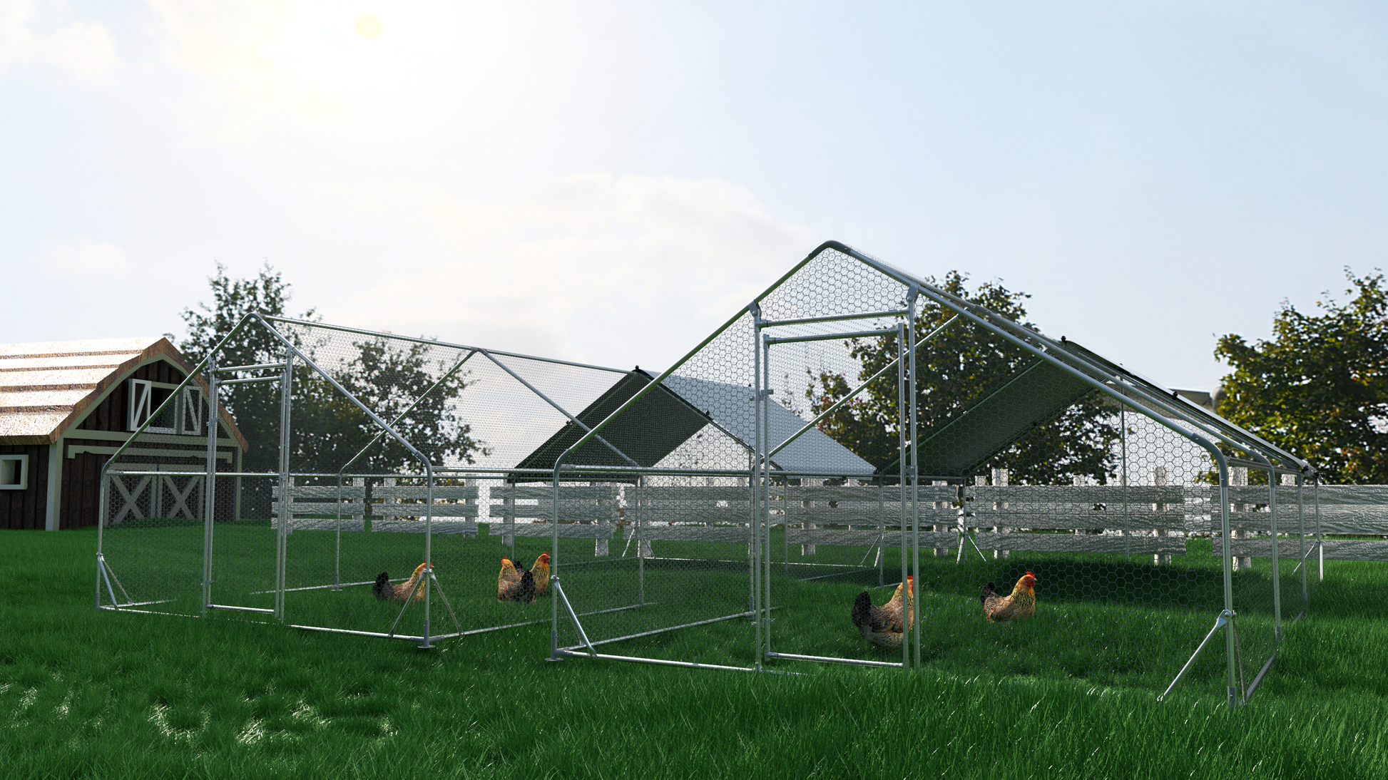 Large Metal Chicken Coop Walk-in Poultry Cage Hen Run House Rabbits Habitat Cage Spire Shaped Coop with Waterproof and Anti-Ultraviolet Cover (19.5' L x 9.7' W x 6.4' H) image 5