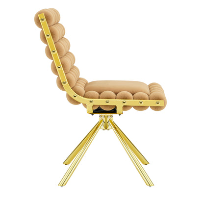 Set of 2 Tufted Ball Backrest Swivel Chair with Gold Metal Legs, Stylish Armless Chair for Home Office, Bedroom & Dining Area image 10