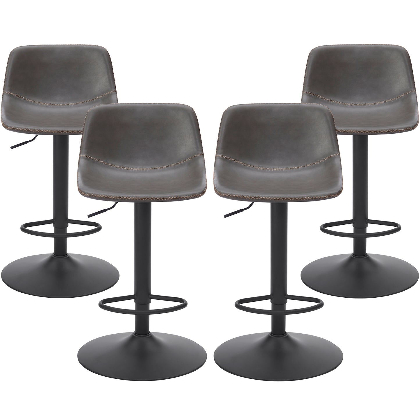 Adjustable Bar Stools Set of 2, Mid Century Modern Swivel Bar Stools, Industrial Bar Height Stools With Back Support Counter Height Bar Chairs Pu Leather Bar Stool for Kitchen Island Rustic Barstools image 9