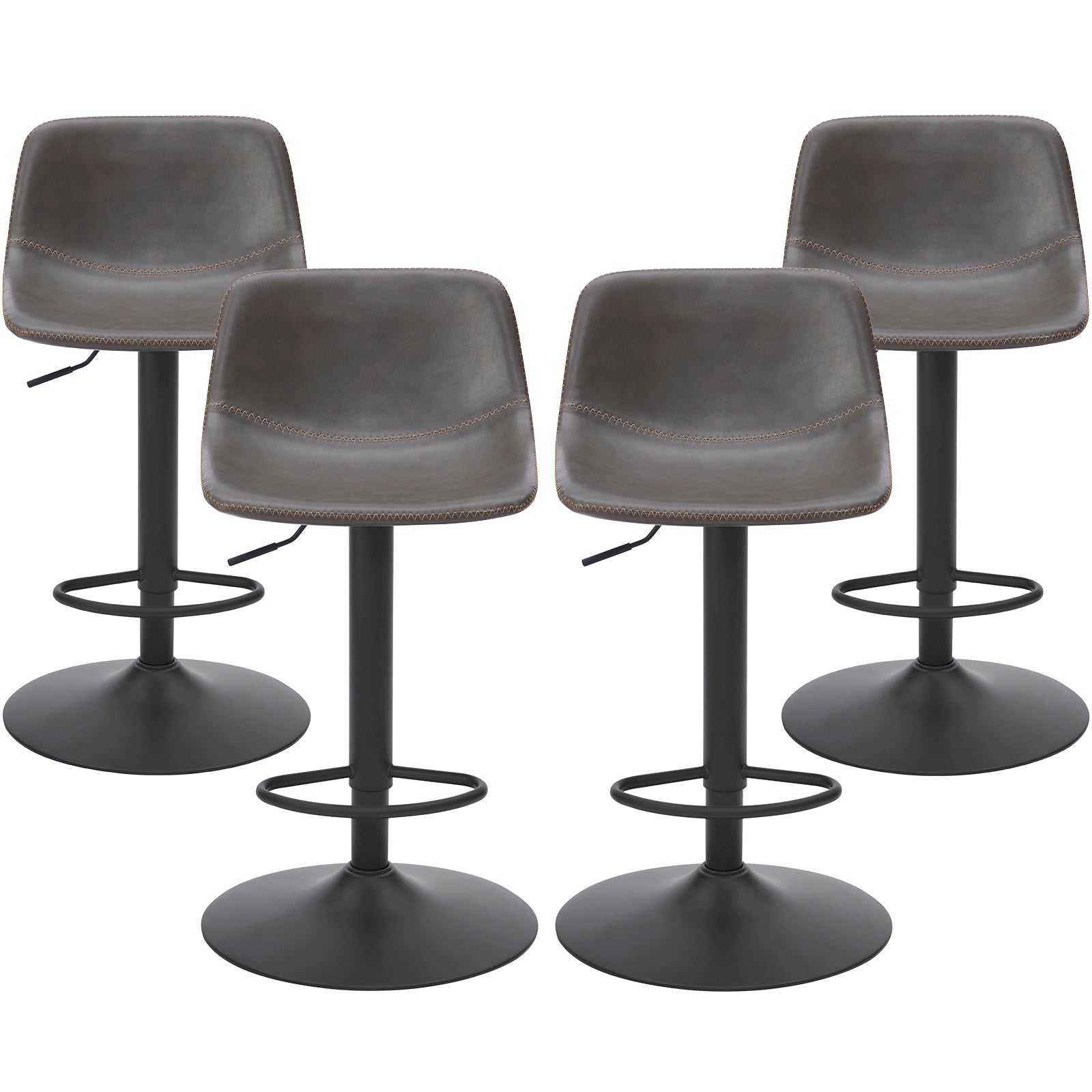Adjustable Bar Stools Set of 2, Mid Century Modern Swivel Bar Stools, Industrial Bar Height Stools With Back Support Counter Height Bar Chairs Pu Leather Bar Stool for Kitchen Island Rustic Barstools image 9