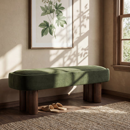 Indoor Green Fabric Dining Bench with Walnut Color Legs, 60.04'L Upholstered Seating for Kitchen, Dining Room and Living Space,250lbs Capacity image 2