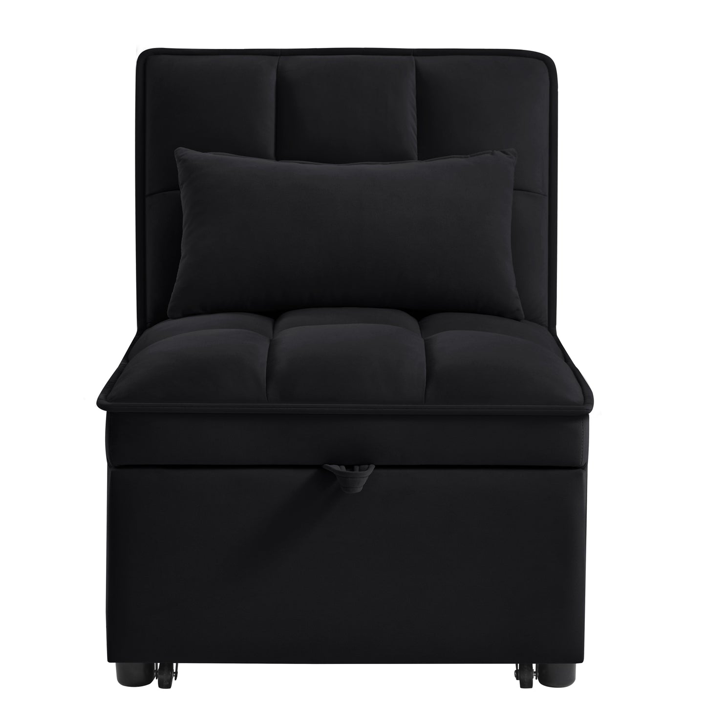 4 in1 Multi-Function Single Sofa Bed with Storage Pockets,Tufted Single Pull-out Sofa Bed with Adjustable Backrest and Pillows,Convertible Chaise Lounge,Black image 5