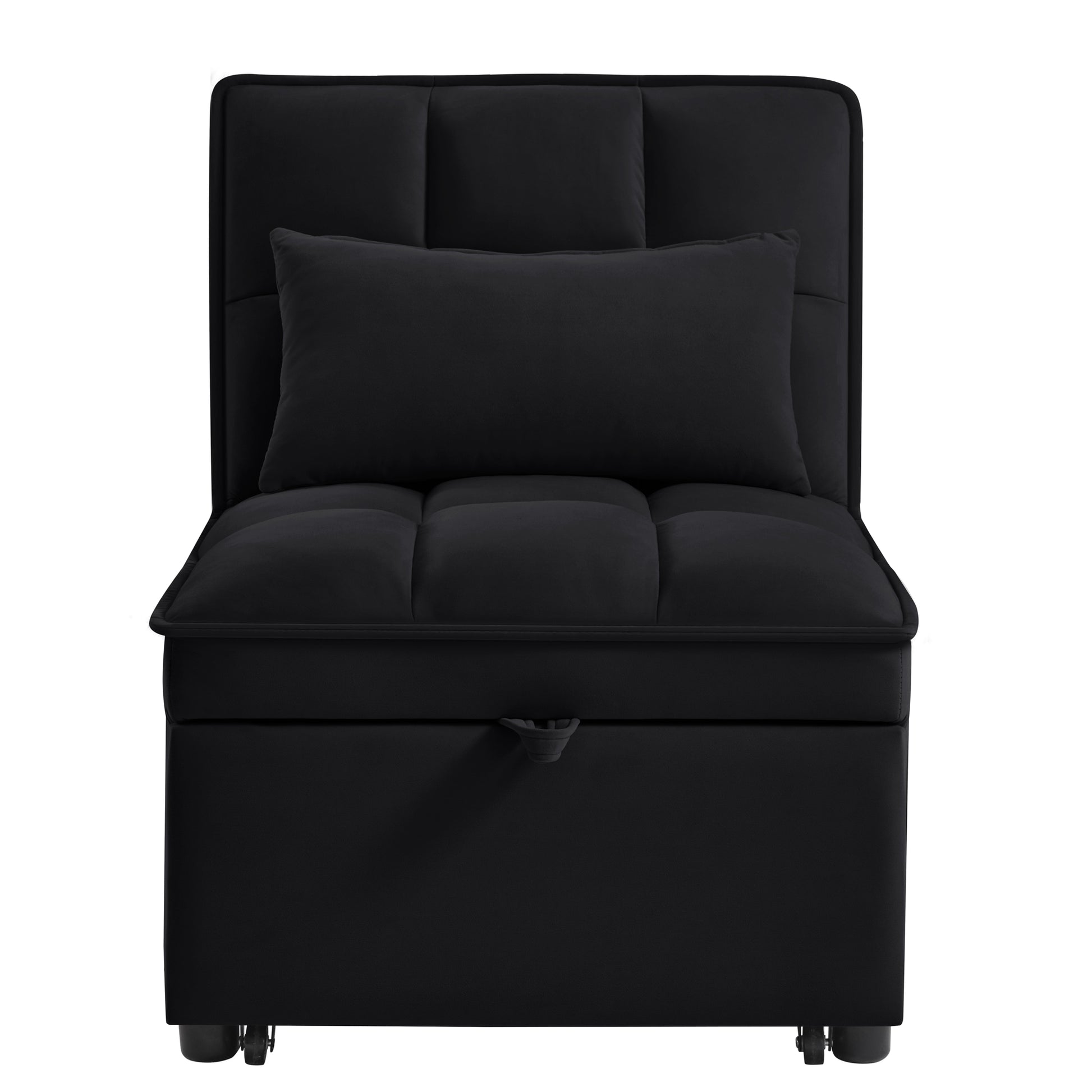 4 in1 Multi-Function Single Sofa Bed with Storage Pockets,Tufted Single Pull-out Sofa Bed with Adjustable Backrest and Pillows,Convertible Chaise Lounge,Black image 5