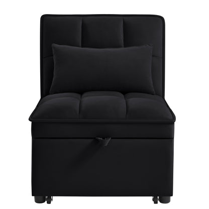 4 in1 Multi-Function Single Sofa Bed with Storage Pockets,Tufted Single Pull-out Sofa Bed with Adjustable Backrest and Pillows,Convertible Chaise Lounge,Black image 5