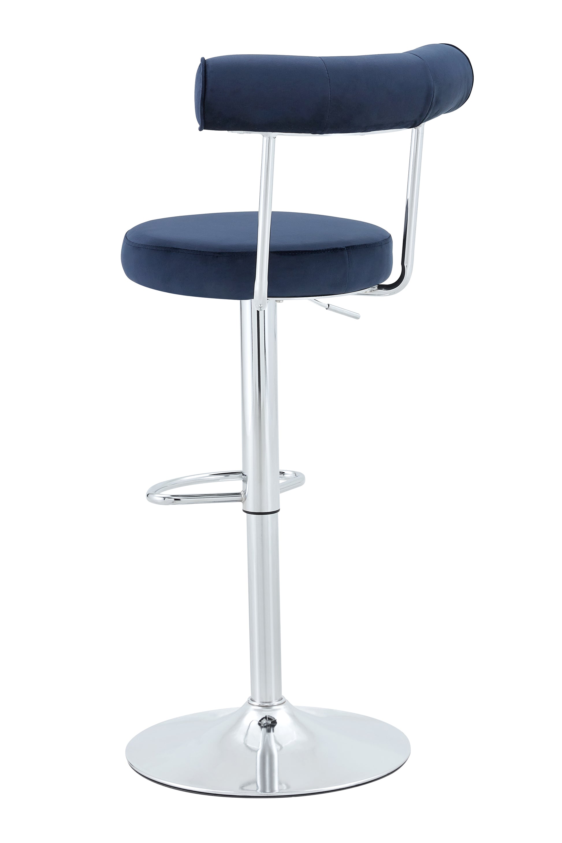 Soft Velvet Upholstered Swivel Adjustable Bar Chair with Chrome Silver Legs - Dining Room Living Room Bar Cafe Reception Desk Bar Stool(Dark Blue, Set of 2) image 10