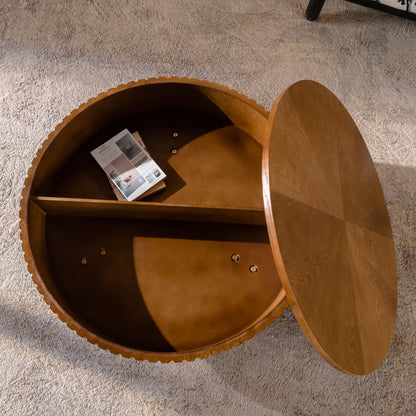 31.5" Retro Round Coffee Table with Storage Space, Suitable for Living Room and Office, Natural image 8