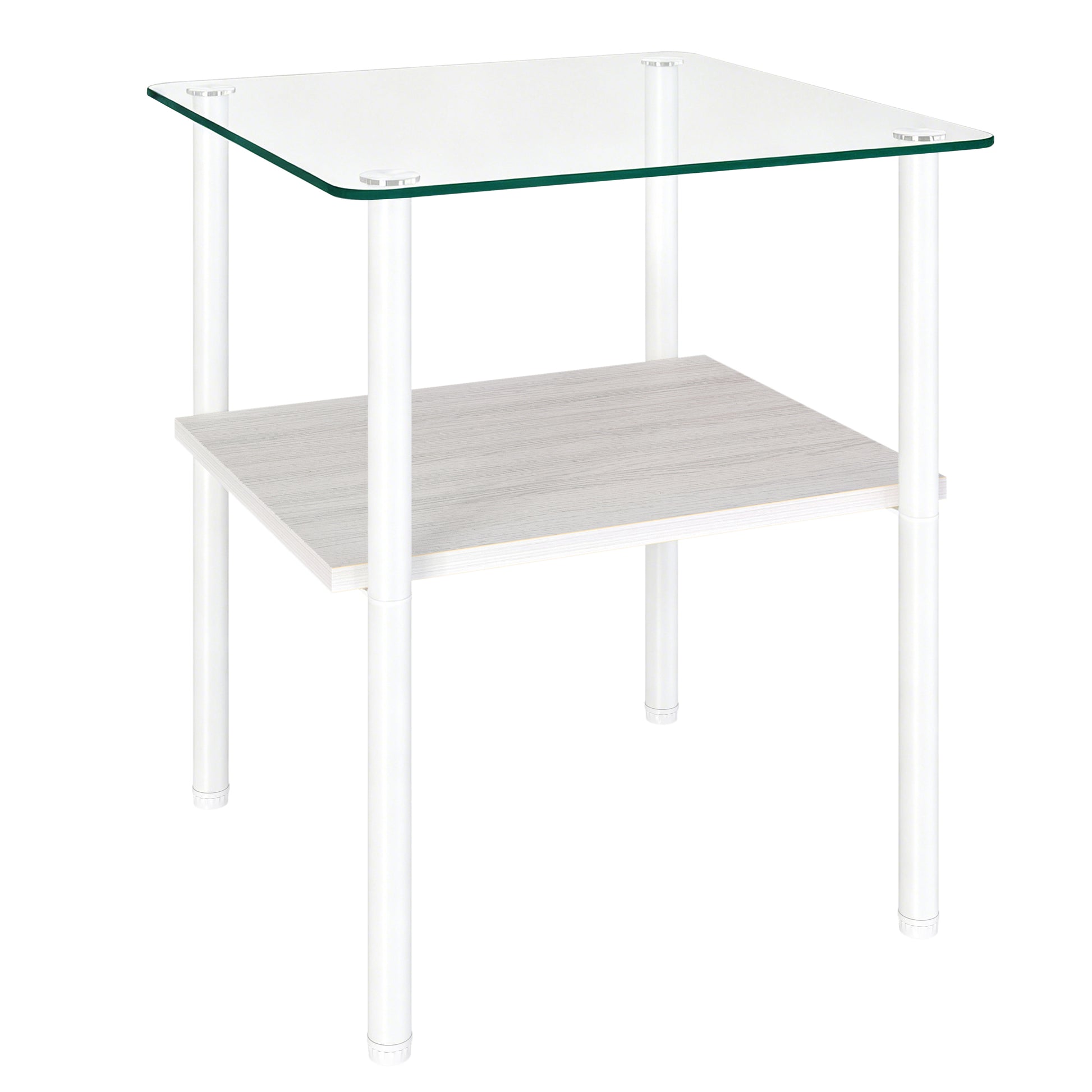 2-piece Modern Rectangular Glass Side Table, Tempered Glass Tabletop, MDF Storage Shelf & Metal Legs, Minimalist Sofa Side Table for Living Room & Bedroom image 8