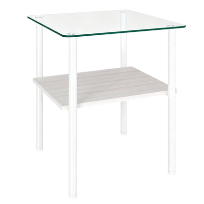 2-piece Modern Rectangular Glass Side Table, Tempered Glass Tabletop, MDF Storage Shelf & Metal Legs, Minimalist Sofa Side Table for Living Room & Bedroom image 8