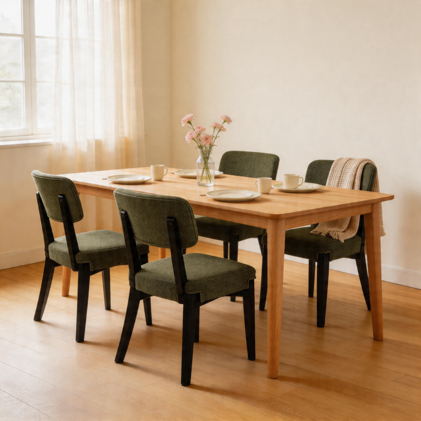 Modern Armless Dining Chairs Set of 2, Green, Contemporary Side Chairs with Wood Legs - Versatile Accent Chairs for Dining Room, Kitchen, or Living Room image 3