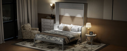 Queen Size Murphy Bed with Desk,LED Lights and USB Charging Station,Gray image 11