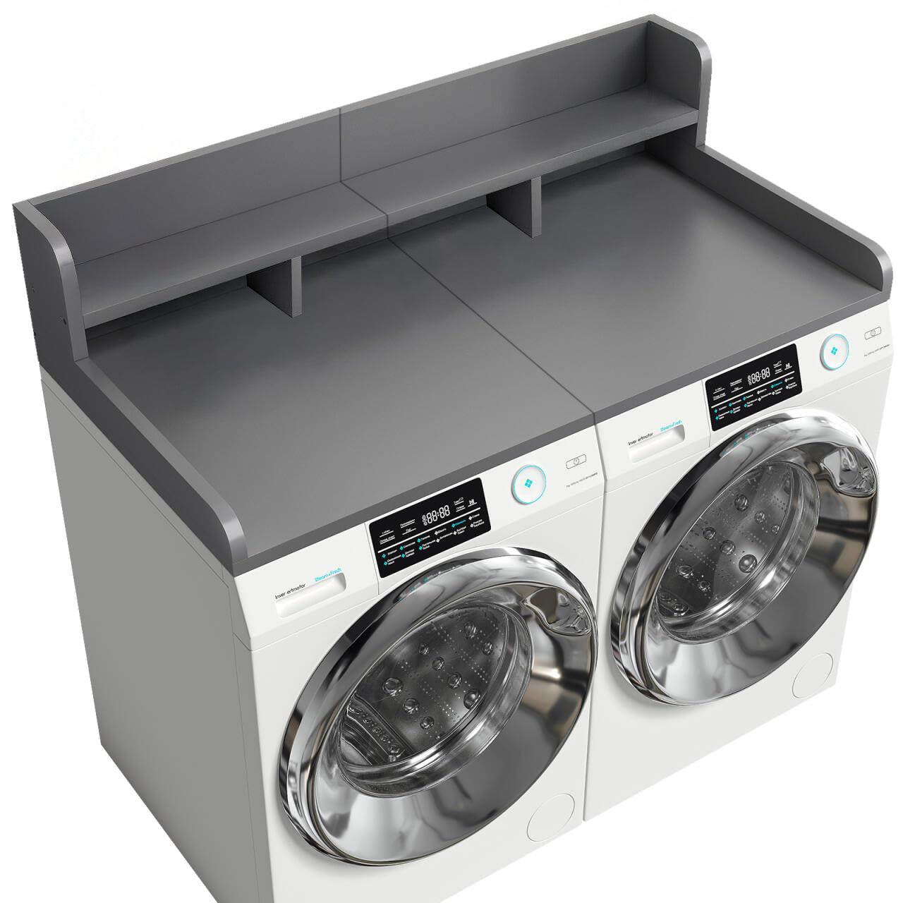 Washer Dryer Countertop with Non-slip Pads, Laundry Wood Shelf Topper with Edge, 54" Width x 27.5" Depth Double Layer Organizer for Washer and Dryer Laundry Hamper Counter Storage Organization (GRAY) image 7