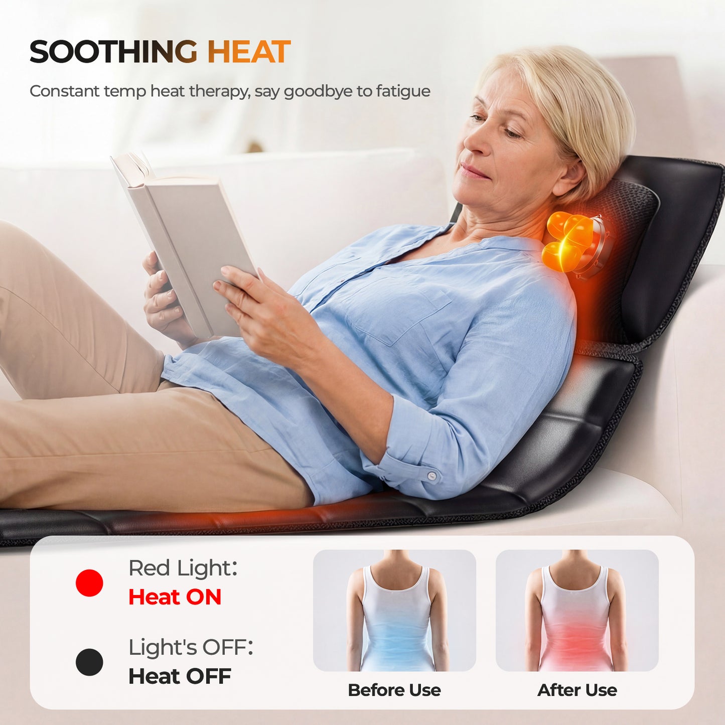 Full Body Massage Mat with Heat, 10 Vibration Massage Nodes & Adjustable Head Pillow, Foldable Design for Back Neck Leg Pain Relief, Remote Control image 2