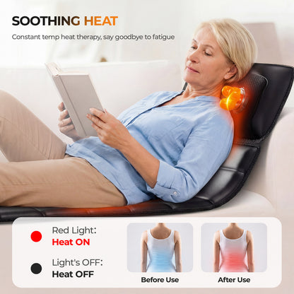Full Body Massage Mat with Heat, 10 Vibration Massage Nodes & Adjustable Head Pillow, Foldable Design for Back Neck Leg Pain Relief, Remote Control image 2