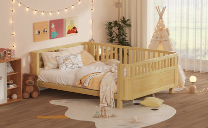 Queen Size Wood Platform Bed, Wood Low Profile Queen Bed with Rails for Girls and Boys,Natural(Expect Arrival Date 2026/3/30) image 8