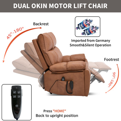 Orange Leatheraire Heat Massage Dual Motor Infinite Position Up to 350 LBS Large Electric Power Lift Recliners with Hidden Cup Holders, Power-Remote, Medium-firm and Heavy Duty image 4