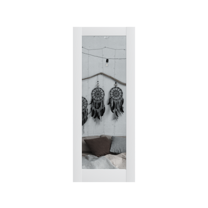 32" X 80"French Slab Door,1-Lite Mirror Solid Wood Slab Interior Doors Pre-Assembled for Pantry Laundry Closet Bathroom,White Primed Panel Door,w/o Hardware image 7