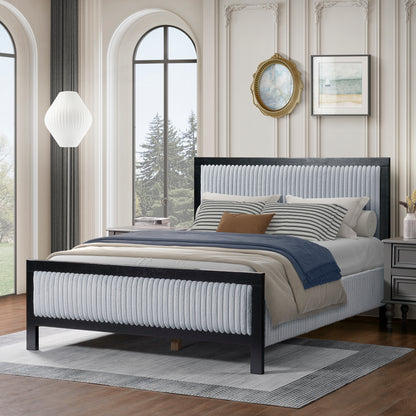Queen Upholstered Bed with Fluffy Soft Headboard,Grey+Black Frame image 5
