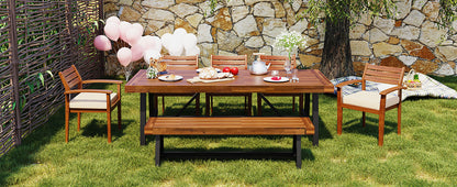 GO Outdoor Wood Dining Set For 7-8 Person, Outdoor Dining Furniture With Removable Cushions, Ergonomic Chairs And Bench, Thicker Table, Nature image 6
