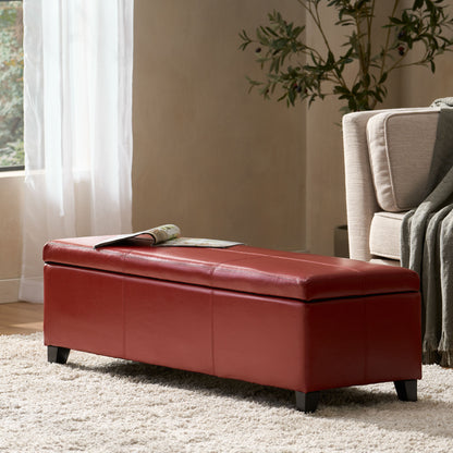 Upholstered PU Leather Storage Ottoman, Solid Wooden Legs (old sku 57742.00RED) image 1