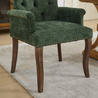 Upholstered Chenille Fabric Accent Dining Chair, Curved Solid Wood Legs, Elegant Tufted Club Dining Room Kitchen Room Arm Dining Chair, Single Pack,Olive Green,SW1895OL image 12