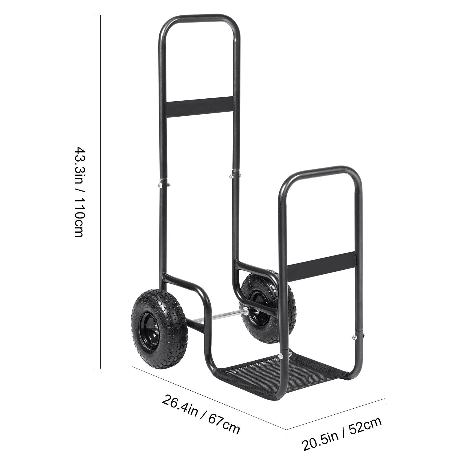 Firewood Log Cart, 250 lbs Load Capacity, Outdoor and Indoor Wood Rack Storage Mover with Pneumatic Rubber Wheels, Heavy Duty Steel Dolly Hauler, Firewood Carrier for Fireplace, Fire Pit, Black image 11