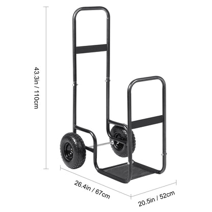 Firewood Log Cart, 250 lbs Load Capacity, Outdoor and Indoor Wood Rack Storage Mover with Pneumatic Rubber Wheels, Heavy Duty Steel Dolly Hauler, Firewood Carrier for Fireplace, Fire Pit, Black image 11