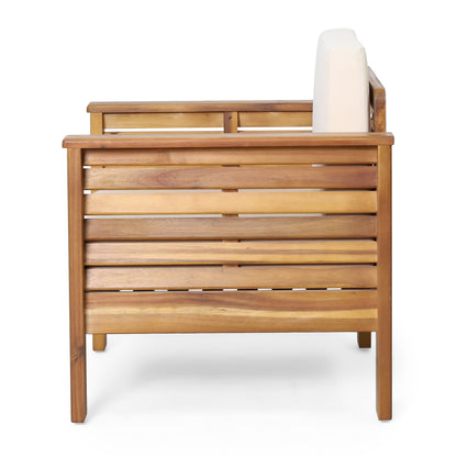 (Set of 2) Outdoor Acacia Wood Club Chairs with Cushions, Teak+Beige, 27.75"D x 32"W x 27.75"H image 8